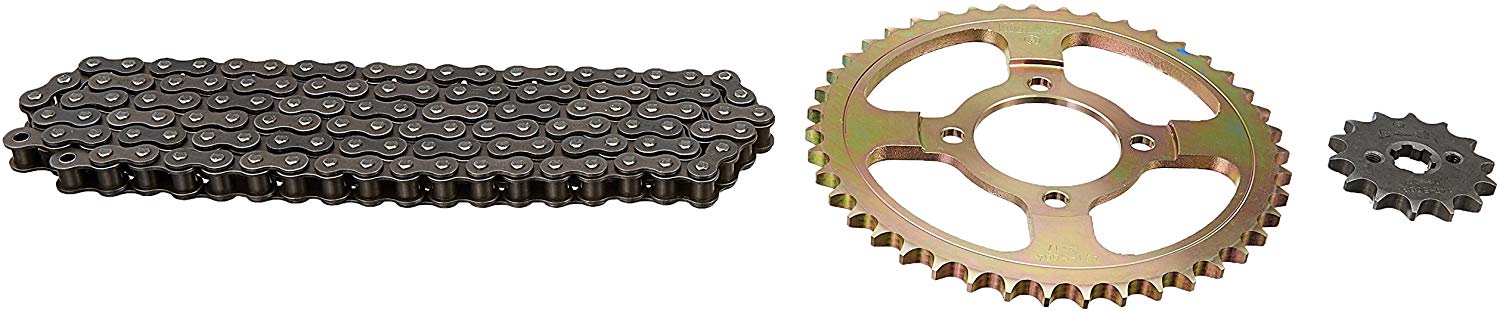 Uno Minda CH-5004 Quadra Rivet Chain & Alloy Steel Hardened Sprockets Chain & Sprocket Kit - R428 SIZE-106L / 14T / 43T(4H) For Hero Splendor Y2K, Splendor Plus 